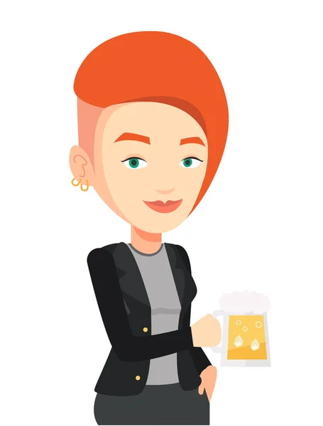 Vrouw drinken bier vectorillustratie. — Stockvector