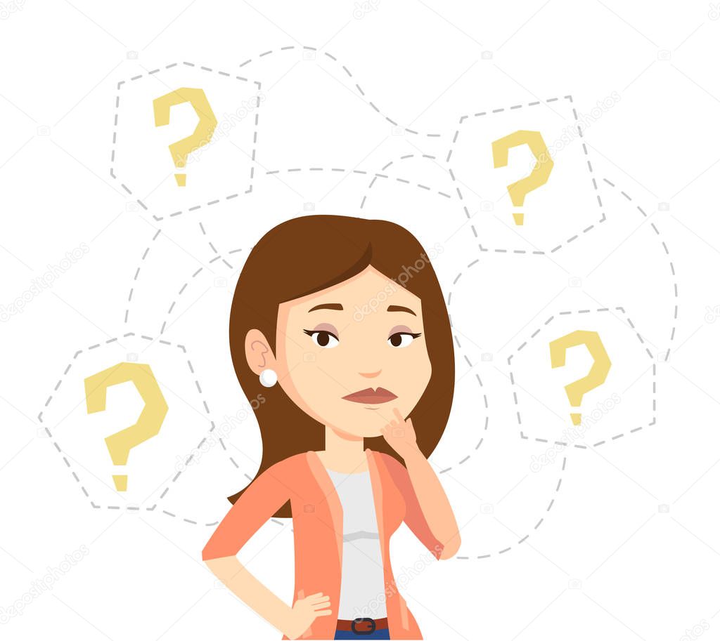 Young business woman thinking vector illustration.