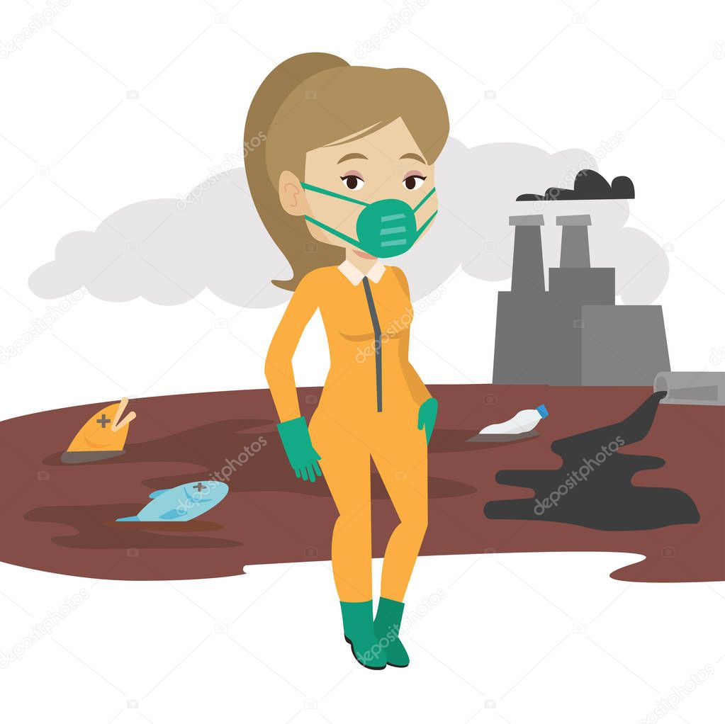 Woman in radiation protective suit.