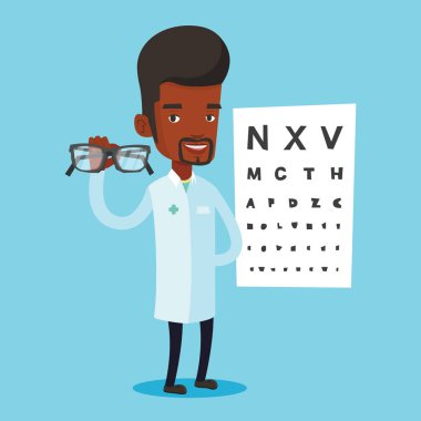 Profesyonel göz doktoruna holding gözlük.