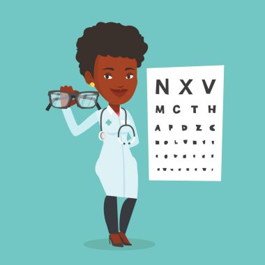 Profesyonel göz doktoruna holding gözlük.