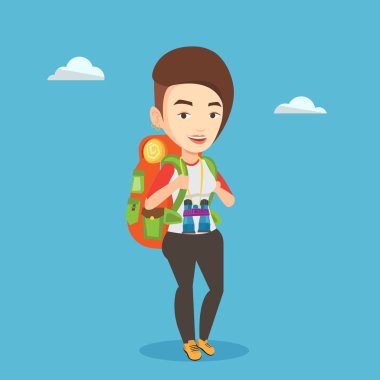 Sırt çantası ile neşeli Gezgin.