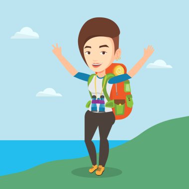 Backpacker sahne zevk kadar elleri.