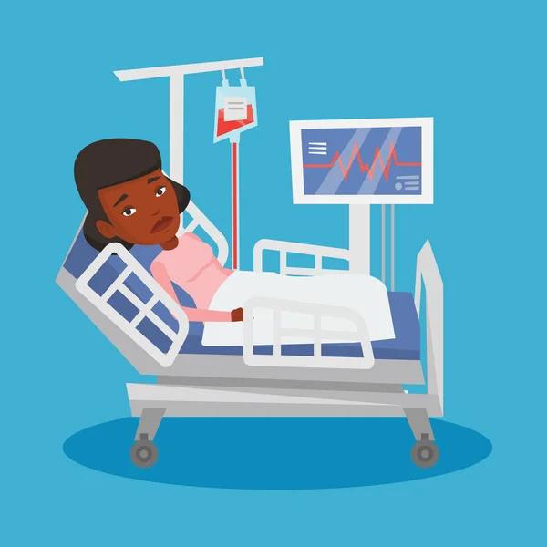Mujer acostada en cama de hospital vector ilustración . — Vector de stock