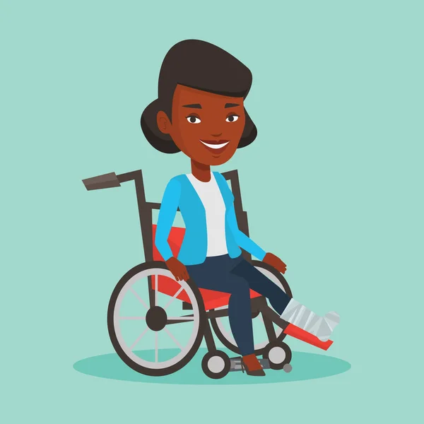 Kobieta ze złamaną nogą siedzi na wózku inwalidzkim. — Wektor stockowy