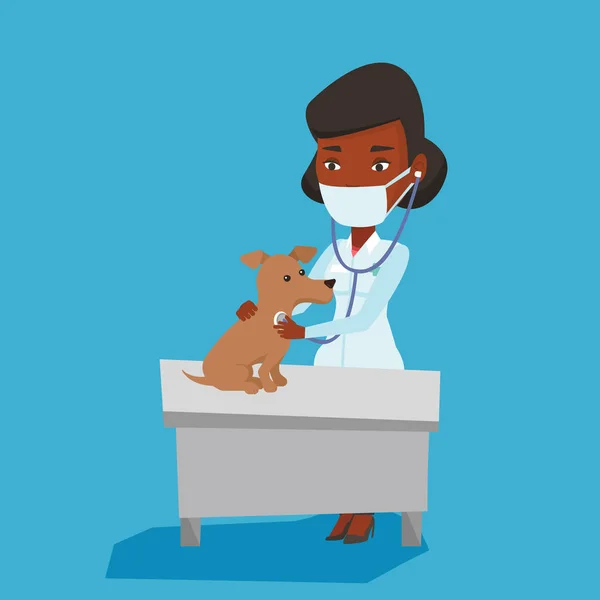 Veterinario examinando perro vector ilustración . — Vector de stock