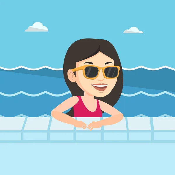 微笑的年轻女士在游泳池. — 图库矢量图片