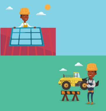 İki inşaat afiş metin için yer ile.