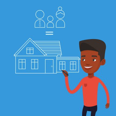 Genç adam onun müstakil ev çizim.