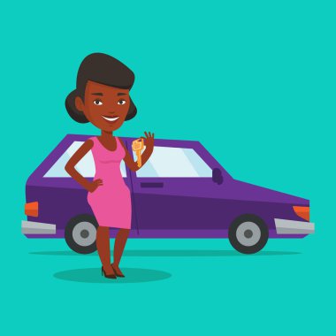 Yeni arabasını anahtarları tutan kadın.