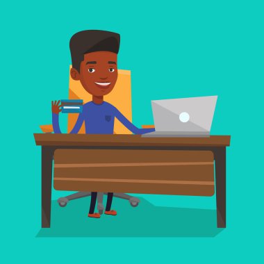 Adam alışveriş online vektör çizim.