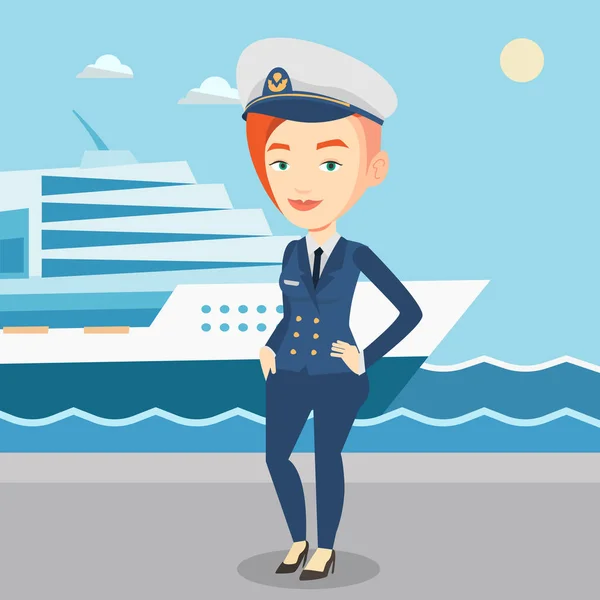 Capitão do navio sorridente de uniforme no porto . — Vetor de Stock