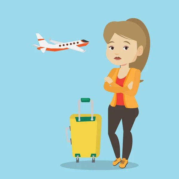 Young woman suffering from fear of flying. — Stock Vector