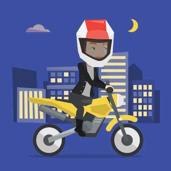 Woman riding motorcycle at night. — Stock Vector