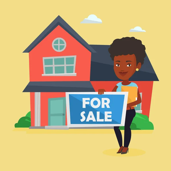 Young female realtor offering house. — Stock Vector