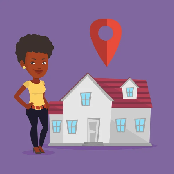 Realtor sobre fondo de casa con mapa puntero . — Vector de stock