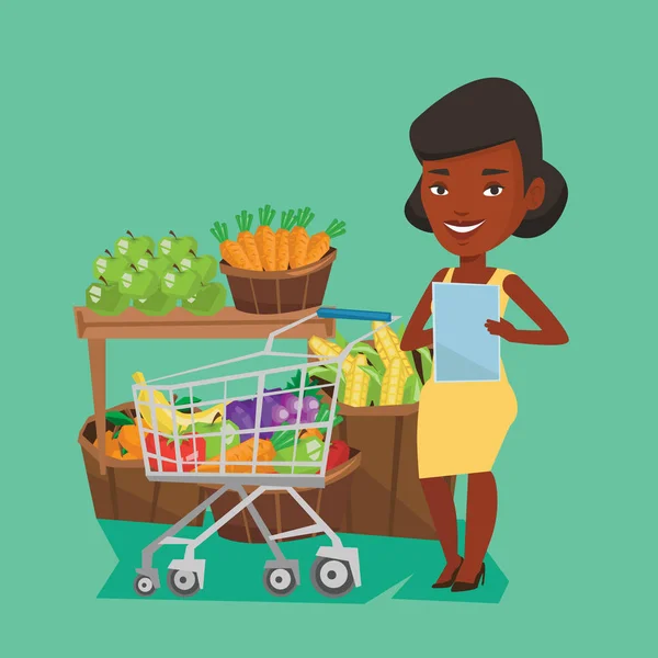 Mujer con ilustración vectorial lista de compras . — Vector de stock