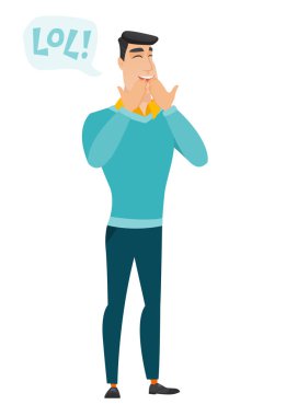 Kahkahalarla gülmekten genç beyaz iş adamı.