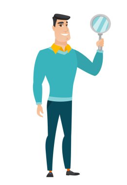 El ayna tutan beyaz iş adamı.