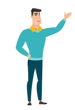 Bir yön gösteren beyaz iş adamı.