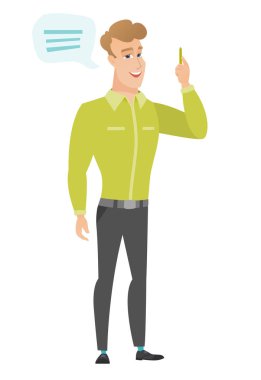 Genç Beyaz işadamı ile konuşma balonu.