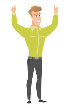 İşadamı ile ayakta kollarını kaldırdı.