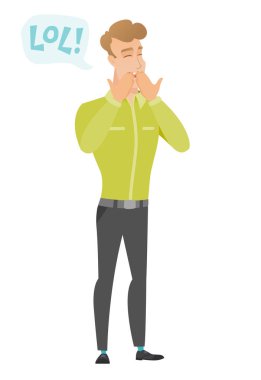 Kahkahalarla gülmekten genç beyaz iş adamı.