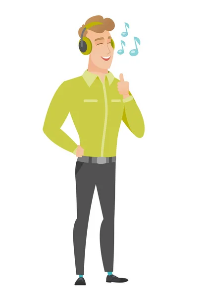 Homme d'affaires écoutant de la musique dans les écouteurs . — Image vectorielle