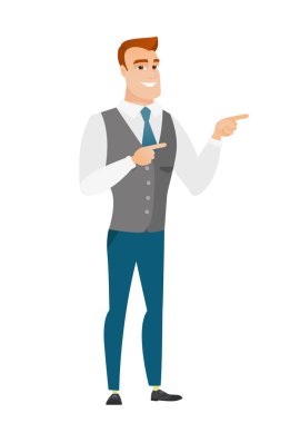 Genç Beyaz işadamı tarafına işaret.