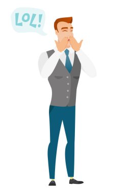 Kahkahalarla gülmekten genç beyaz iş adamı.