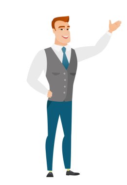 Bir yön gösteren beyaz iş adamı.