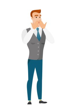 Shoked caucasian businessman covering his mouth. clipart