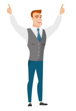 İşadamı ile ayakta kollarını kaldırdı.