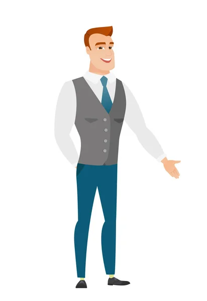 Caucasian businessman with hand in his pocket. — Stock Vector