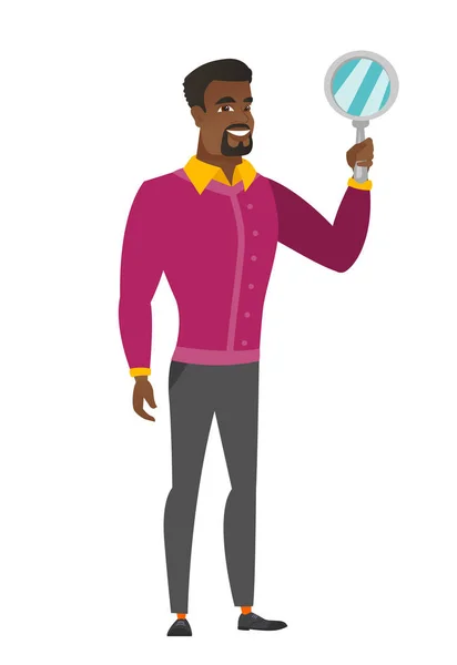 Homme d'affaires afro-américain tenant miroir de main . — Image vectorielle