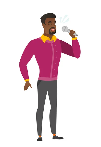 Homme d'affaires africain chantant au micro . — Image vectorielle
