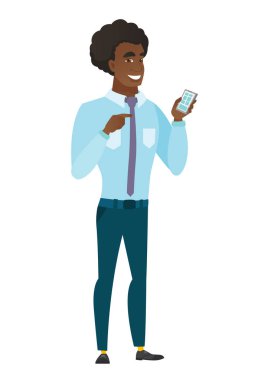 Bir cep telefonu tutan beyaz iş adamı.