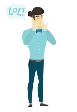 Genç Asyalı işadamı kahkahalarla gülmekten.