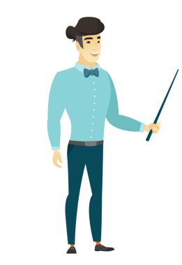 İşaretçi sopa tutan Asya iş adamı.