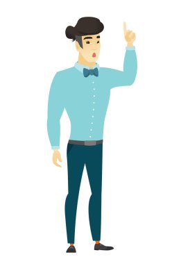 Açık ağız parmak işaret ile işadamı.