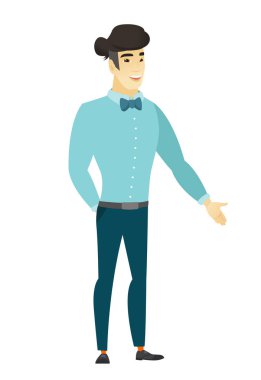 Onun cebinde el ile Asya iş adamı.