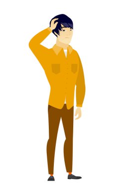 Genç Asyalı işadamı başını tırmalamak.