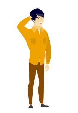 Elini başının arkasında tutarak Asya iş adamı.