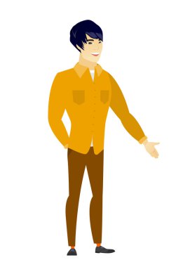 Onun cebinde el ile Asya iş adamı.