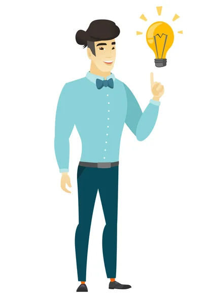 Businessman pointing at business idea light bulb. — Stock Vector