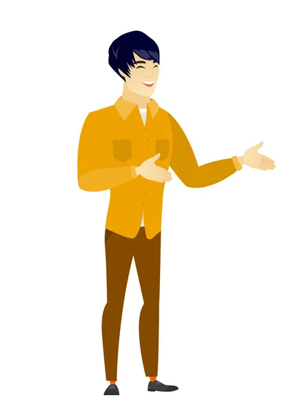 Молодой азиатский счастливый бизнесмен жестом . — стоковый вектор