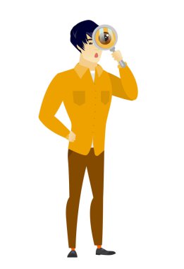 Büyüteç ile Asya iş adamı.