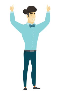 İşadamı ile ayakta kollarını kaldırdı.