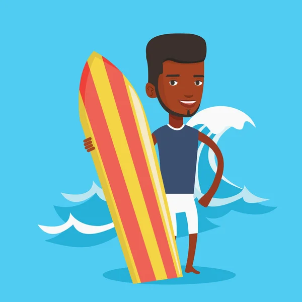 Surfista sosteniendo la ilustración vector tabla de surf . — Vector de stock