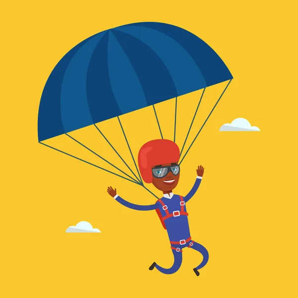 Gelukkig jongeman vliegen met parachute. — Stockvector